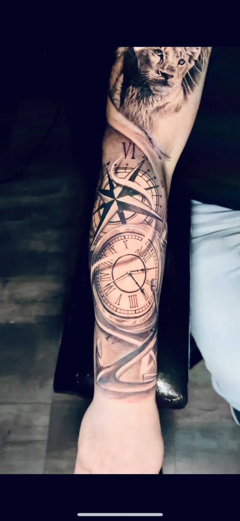 Clock Tattoo with compass