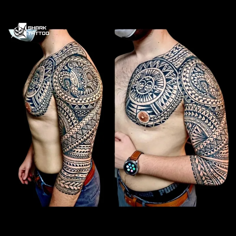 🌺 Polynesisches Full-Sleeve-Tattoo – Tradition trifft auf moderne Kunst 🌺