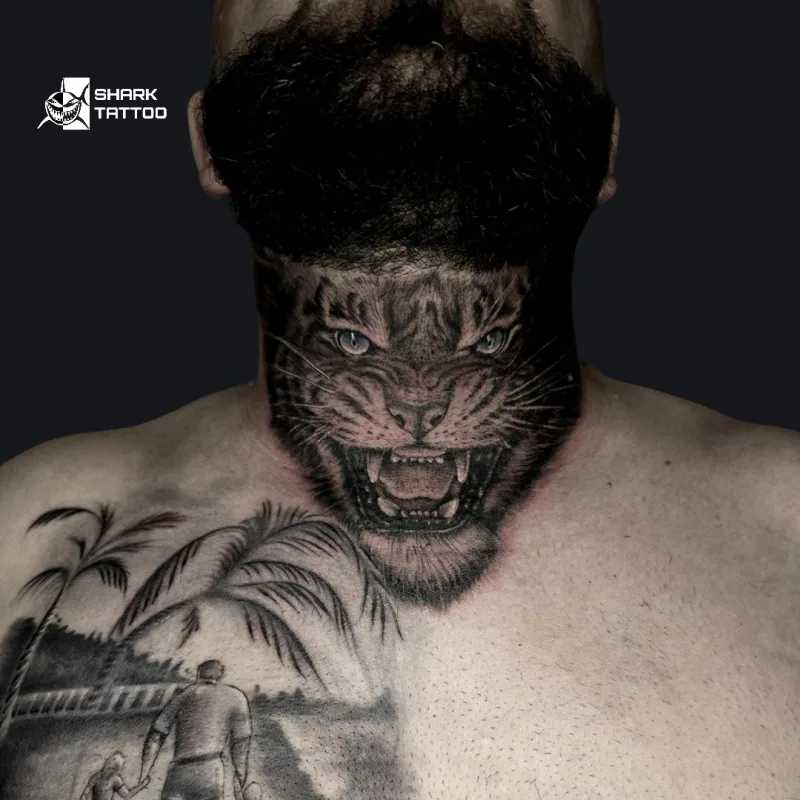 🐯 Wildes Tiger-Hals-Tattoo – Entfessle deine wilde Seite 🐯